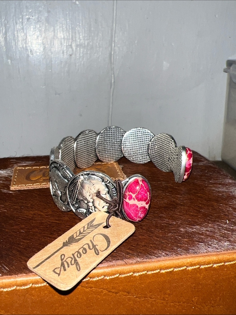 Silver Buffalo Coin Stretch Bracelet - Women's Western Bracelet - Picture 2 of 3